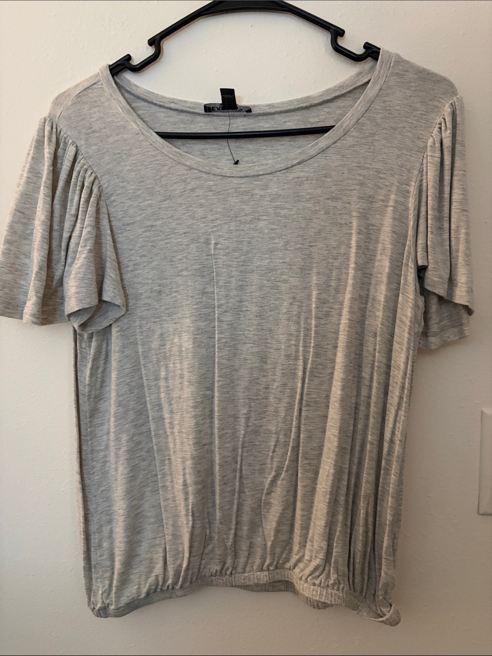 Express Light Gray Short Sleeve Scoop Neck Top